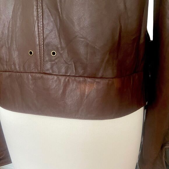 Mike & Chris Women's Genuine Leather Full Zipper Hooded Jacket Size M Brown USA - Picture 4 of 12